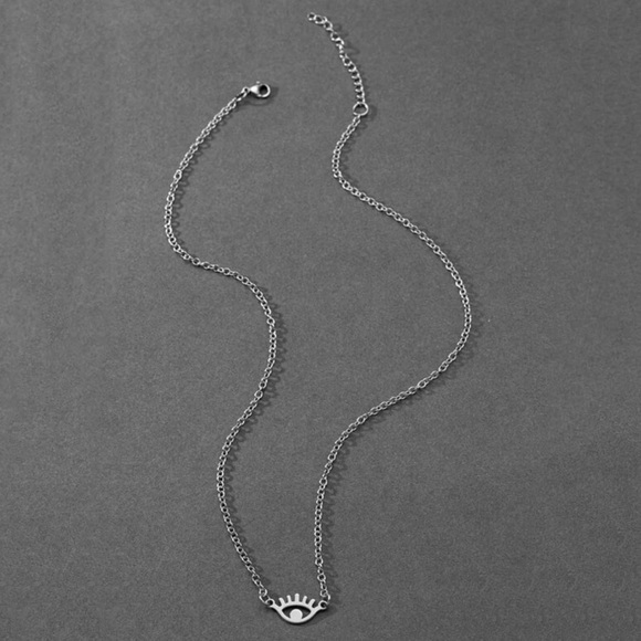 Any 4/$25! Silver Evil Eye Minimalist Clasp Back Necklace - Picture 3 of 6